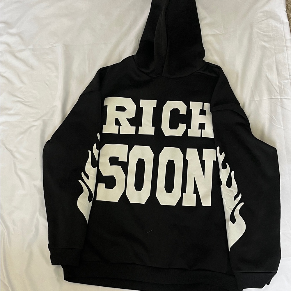 SHEIN Black Hoodie with White Graphic Text